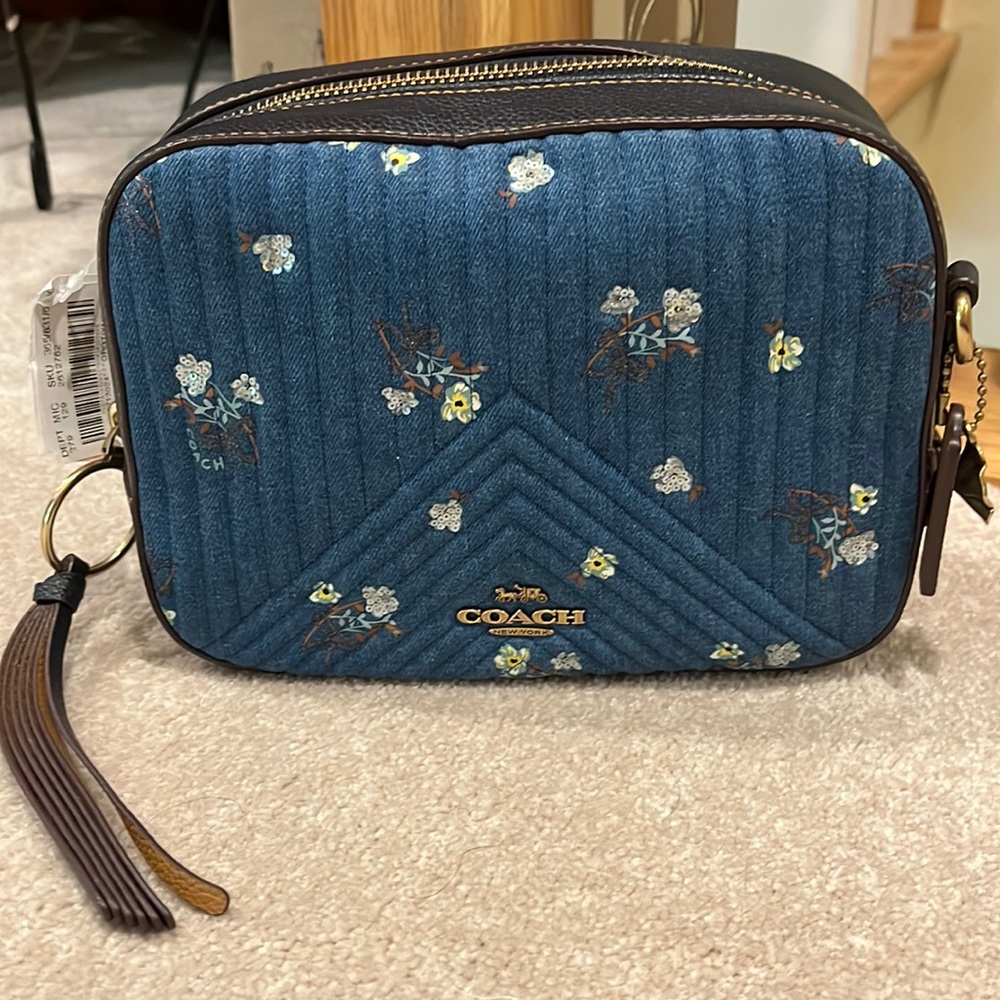 NWT COACH denim and leather camera bag.